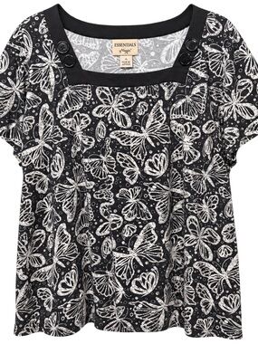 Essentials by Maggie 3X Butterfly Print Square Neck Plus Size Top